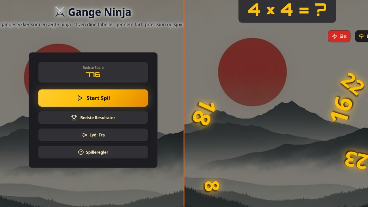 Gange Ninja – et Matematik Ninja spil hvor du skærer gangestykker som en ninja for at finde det rigtige svar