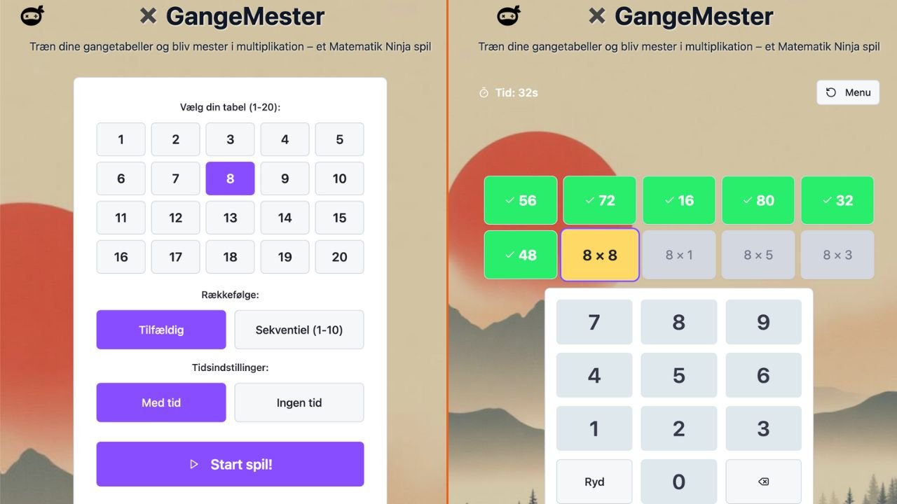 GangeMester – træning af gangetabeller i et Matematik Ninja spil
